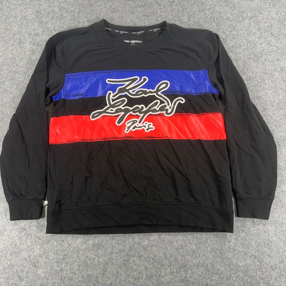 Karl Lagerfeld Paris Mens Signature Logo Sweatshirt Black Blue Red Medium 21215